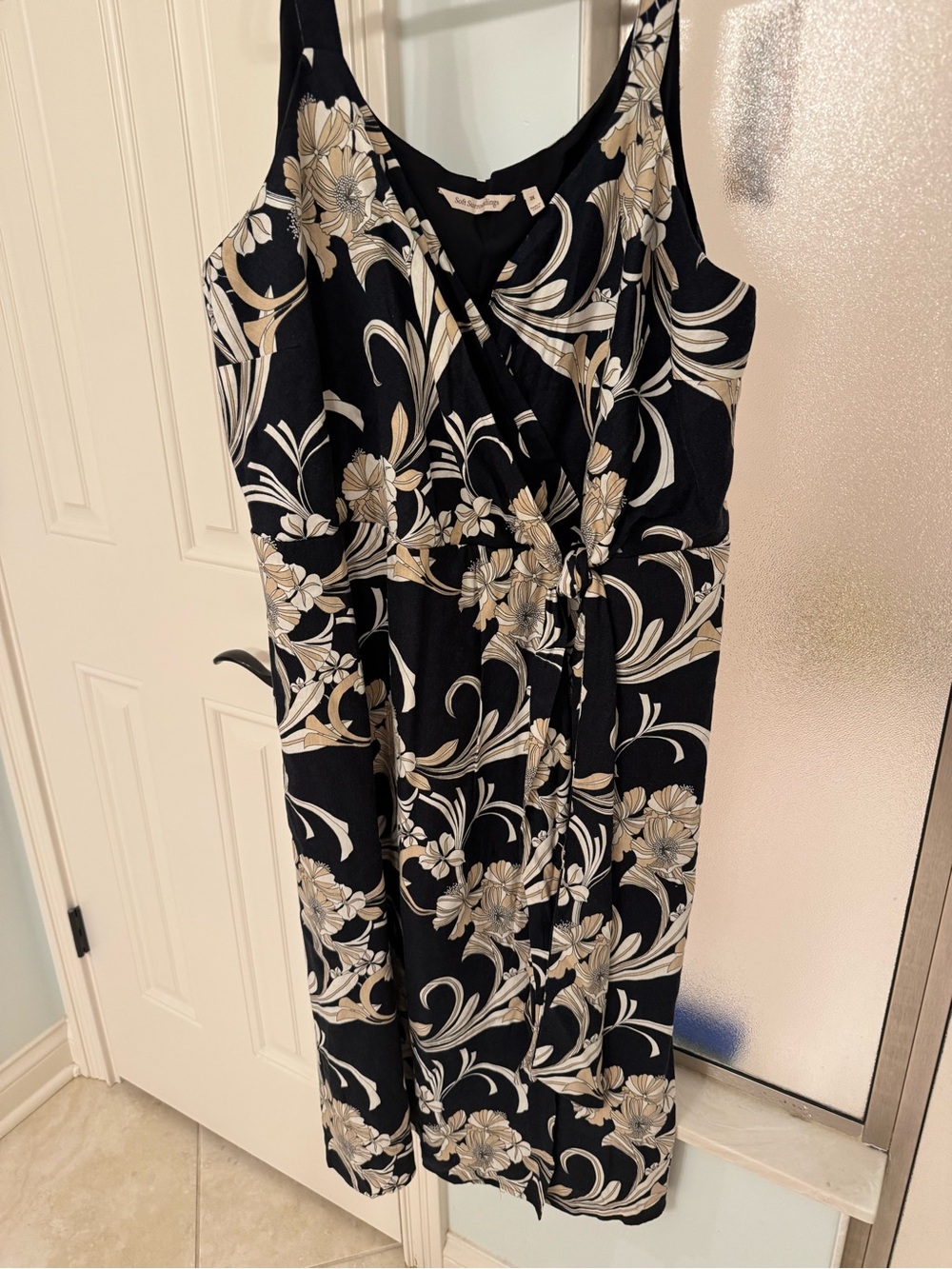 Soft Surroundings Black Midi Dress with Cream Floral Print